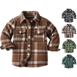 Jackets Toddler Boys Girls Shirt Coat Jacket Plaid Long Sleeve Kids Turn Down Collar Button Tops Weather For Over