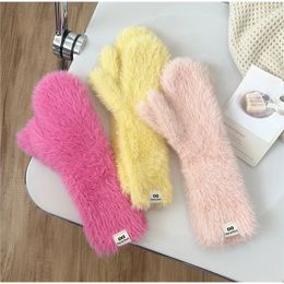 Winter Women Plush Mittens Thermal Warm Solid Gloves Thickened Fluffy Mittens Simple Soft Outlet Fur Gloves Fingerless Gloves 240201