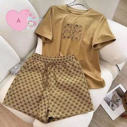 Two Piece Sets fashion Womens Tracksuits celebrity temperament short sleeve T-shirt women Summer Shorts holiday casual wear two-piece set women