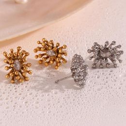 Stud Earrings Creative Design Elliptical Shape Zircon Flower Fireworks Trendy Women's Waterproof 2024 Luxury Quality Jewellery