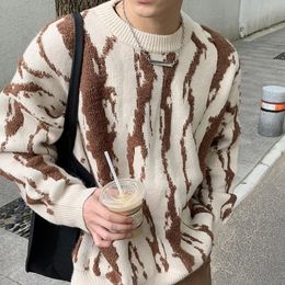 Autumn Clothing Men's Knitted Printed Luxury Pullovers Sweater Solid Color Loose O Neck Long Sleeve Vintage Streetwear 240125