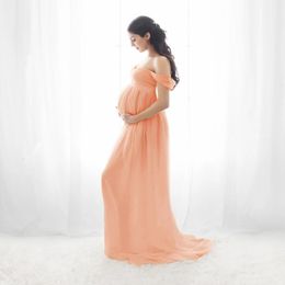 Sexy Maternity Dress for Pography Solid Off-Shoulder Chiffon Maxi Gown Split Long Pregnancy Dresses for Poshoot 240129