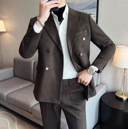 Men's Suits 2024 Slim Suit Double Breasted (Blazer Western Pants) High-end Fashion Handsome Blazer Groom Man Two-piece Set