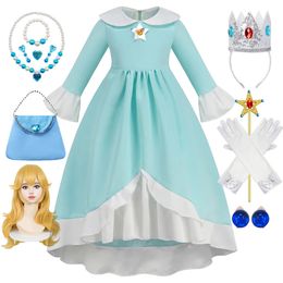 Princess Girl Rosalina Cosplay Dress Kid Baby Carnival Christmas Halloween Masquerade Stage Performance Birthday Party Costume 240125