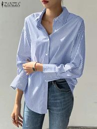 ZANZEA Office Striped Loose Blouse Turn-down Collar Top Oversized Women Long Sleeve Shirt Vintage Button-up Blusa Femininas 240202