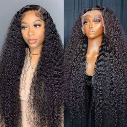 136 Glueless HD Transparent Deep Wave Human Hair Lace Frontal Wig 134 Curly Front Wigs For Black Women 240127