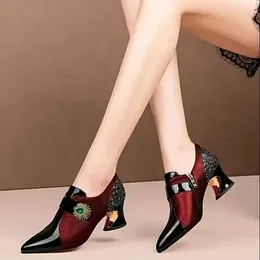 Dress Shoes Spring 2024 Crystal Pumps Women Breathable Mesh Mid Heels Single Woman Sexy Pointed Toe Hoof Party