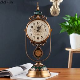 European Retro Flower Pattern Table Clock Silent Sweep Needle Clocks Desk Decoration Ceramic Base Timepiece Vintage Home Decor 240127