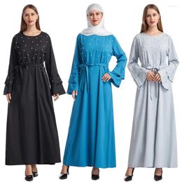 Ethnic Clothing Muslim Women Pearl Beads Abaya Dubai Kaftan Turkey Robe Islamic Femme Musulman Vestidos Arabic Caftan Maxi Dress