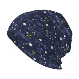 Berets Galaxy - Cosmos Moon And Stars. Astronomy Pattern. Cute Cartoon Universe Design. Knit Hat Brand Man Caps For Women Men's