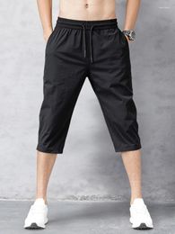 Men's Shorts Summer Breeches 2024 Thin Nylon 3/4 Length Trousers Male Bermuda Board Quick Drying Beach Black Long