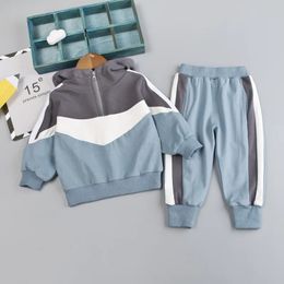 Spring Autumn Toddler Boy Costume Outfit Baby Kid Patchwork Tracksuit Infant Casual Clothing Sets Children Hooded Top Pants 2Pcs 240202