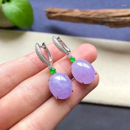 Dangle Earrings Natural Violet Chalcedony Large Egg Face Silver Inlaid Zircon Retro Luxury Showy Exaggerated Women's Jewellery