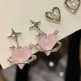 Stud Earrings 6Pcs Harajuku Fashion Y2K Pink Peach Heart Crystal Temperament Piercing Ear Korean 2024 Aesthetic