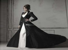 Custom Made Bridal Long Sleeve Cloak Floor Length Fashion Women 2020 Black Satin Wedding Coat Long Wedding Jacket7539481