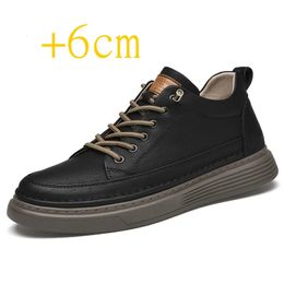 Genuine Leather Heightening Shoes Elevator Height Increase Men Insole 6CM Sneakers Sport 240202