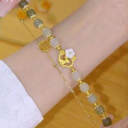Strand Simple Imitation Jade Fashion Jewellery Flower Lucky Bracelet Light Luxury Trendy Sweet Bangle Hand Chain For Women Girl
