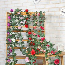Decorative Flowers 2.2m 16 Heads Artificial Rose Vine Hanging For Wall Decor Plants Leaves DIY Garland Romantic Wedding Home Decoration