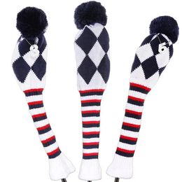 Golf 3Pcs/Set Knitted Pom Sock Covers 1-3-5 Golf Wood Headcover For Golf Dirver/Fairway Golf Club Headcovers 6816