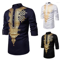 Ethnic Clothing Middle East Arab Muslim Men's Shirt Saudi Arabia Casual Long Sleeve Print Slim Fit Tops Islam Homme Camisas