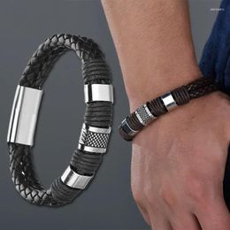 Charm Bracelets Men Punk Weave Leather Knit Bracelet Zinc Alloy Black Brown PU Boys Bangles