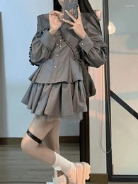Work Dresses Elegant Office Lady 2 Piece Dress Set Women Casuall Long Sleeve Blouse Retro Mini Skrits 2024 Summer Korean Fashion Suits
