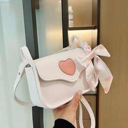 Cute Love Heart Womens Small Square Shoulder Bags Fashion Female Messenger Bag Simple Ladies Crossbody Purse Handbag with Scarf 240124