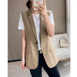 Women's Vests Vintage Blazer Vest Women Single Button Korean Casual Loose Jacket Female Fashion Office Sleeveless Outerwear