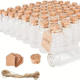 Storage Bottles 64pcs Glass Empty Mini Wishing Bottle With Stoppers Cord And Price Tags Jar Bead Containers Tiny Small Message