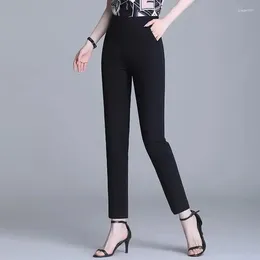 Women's Pants Office Lady Fashion Women Pencil Korean Spring Summer Slim Thin High Waist Elastic Solid Pockets Straight Trousers LJ212