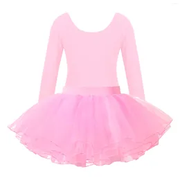 Stage Wear Leotard With Tutu Layered Skirt For Ballet Dancing Kids Girls Gymnastic Ballerina Dress Round Neck Dance