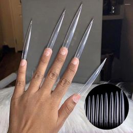 False Nails 12pcs/set Extra Long Stiletto Fake Nail Tips Clear Natural Half Cover Transparent Acrylic &