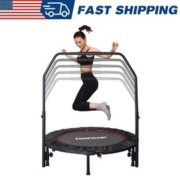 48 Rebounder Mini Trampoline with Adjustable Handle Exercise Cardio Workout for Kids Adults Outdoor Home Fitness 240127