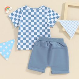 Clothing Sets Infant Baby Boy Girl Plaid Clothes Short Sleeve Checkered Pocket T-shirt Top Solid Shorts 2Pcs Summer Outfit Toddler
