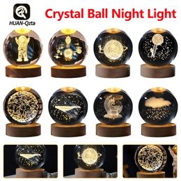 Night Lights Crystal Ball Bedside Light USB Plug-in 3D Planetary Lamp Lighting Ornaments Handicraft Holiday Gift Home Decor For Office Study