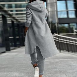 Women's Two Piece Pants Women Casual Outfit Hooded Coat Set With Irregular Split Hem Long Sleeve Fleece Tracksuit Elastic Waist