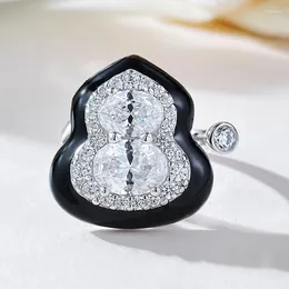 Cluster Rings China-Chic Retro Chinese Style Advanced Simulation Diamond Niche Design S925 Silver Needle Fulu Gourd Opening Ring
