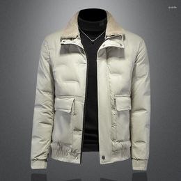 Men's Casual Shirts 2024 Winter Down Jacket Lapel Fur Collar Leather Short