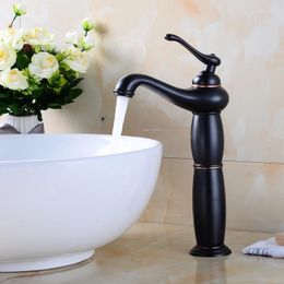 Bathroom Sink Faucets 1pc Brass Basin Mixer Deck Mounted Black Single Handle Hole Cold And Water Tap Ceramic Plate Spool