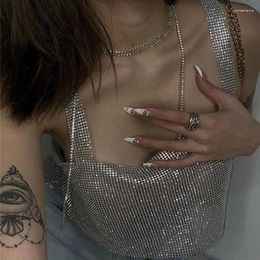 Women's Tanks Rhinestones Tank Top Sparkly Crystal Metal Crop Shiny Summer Beach Bikini Dancing Shirts Night Clubwear Streetwear