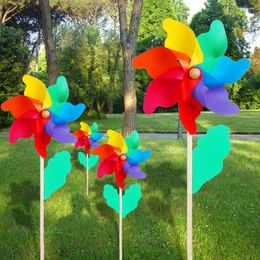 Garden Decorations DIY Ornaments Wood Stick Yard Wind Spinner Kids Toy Decor Windmill
