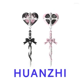 Stud Earrings HUANZHI Love Zircon Bow-tie Sword Pink Black Clashing Long Valentine's Day Gift Jewelry For Women Couple