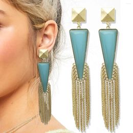 Dangle Earrings Blue Triangle Tassel Drop For Women Chain Ear Studs Chandelier Boho Geometric Jewellery Bride Wedding Accessories