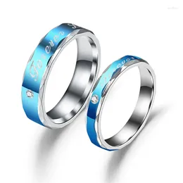 Cluster Rings Bxzyrt Blue Forever Love Wedding 316L Stainless Steel Couple Eternity Engagement Ring Heart And Crystal Men Women