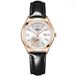 Wristwatches High Quality Casual Leather Strap Watch Simple Women's Round Creative Design Dial Quartz Clock Versatile For Women