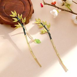 Hair Clips Green Bamboo Leaf Tassel Stick For Women Alloy Vintage Pin Elegant Chinese Style Accessories