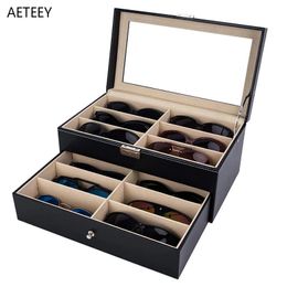 Double Layer PU Leather Inner Plush 12slots Glasses Storage Case Display Dustproof Box Organiser Sunglasses Case Woreczek Na Box 240118