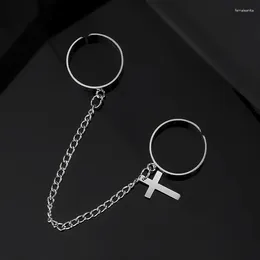 Cluster Rings Vintage Cross Chain Ring Adjustable Joint For Women Men Combination Integrated Hip Hop Punk Finger Party Jewelry