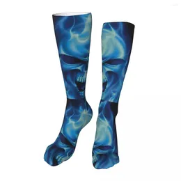 Men's Socks Blue Flame Scary Skull Novelty Ankle Unisex Mid-Calf Thick Knit Soft Casual