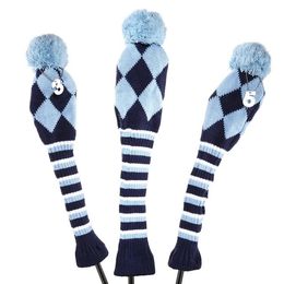 Golf 3Pcs/Set Knitted Pom Sock Covers 1-3-5 Golf Wood Headcover For Golf Dirver/Fairway Golf Club Headcovers 1406